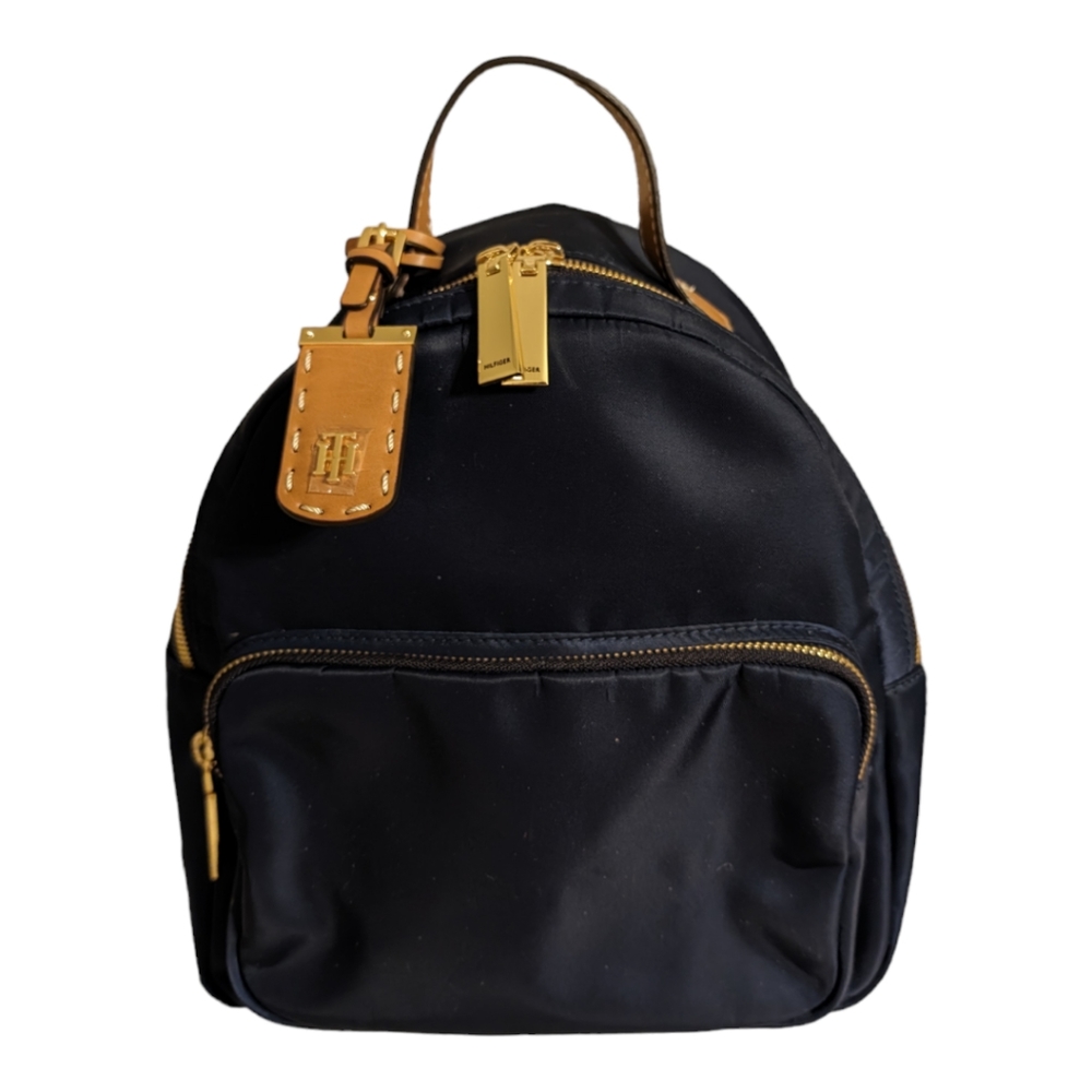 Tommy Hilfiger Navy Backpack with Tan Leather Accents